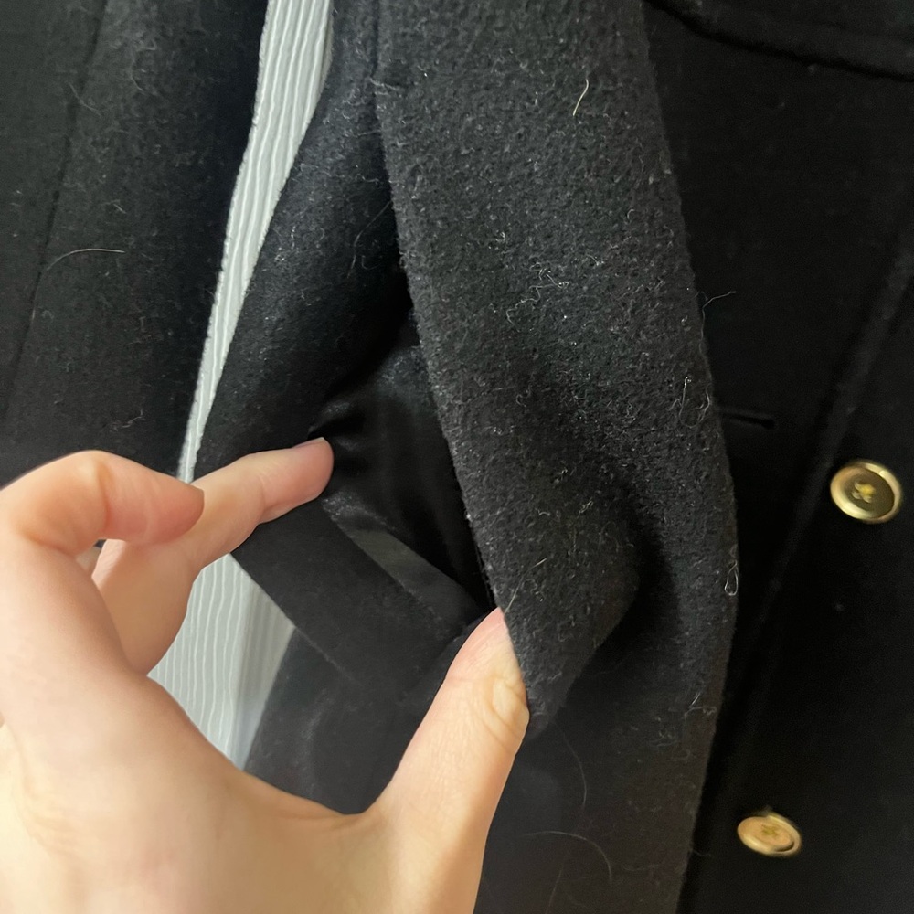 J. Crew Black Wool Trench Coat with Gold Buttons - Picture 4 of 4